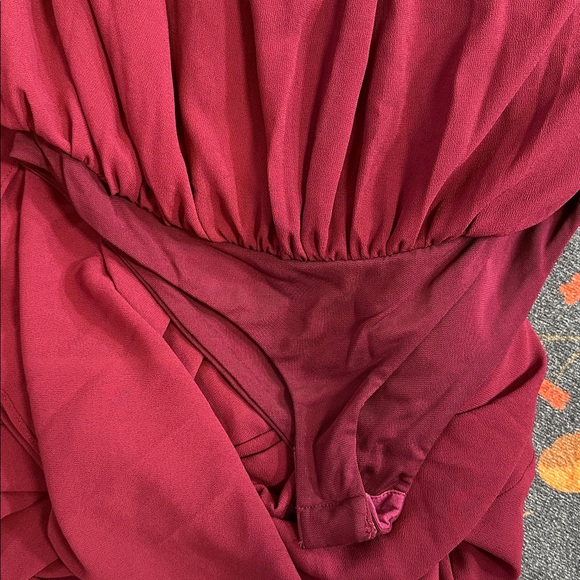 Camila Coelho Minji Maxi Dress in Maroon red strapless sheer ball gown flowy - Picture 8 of 8